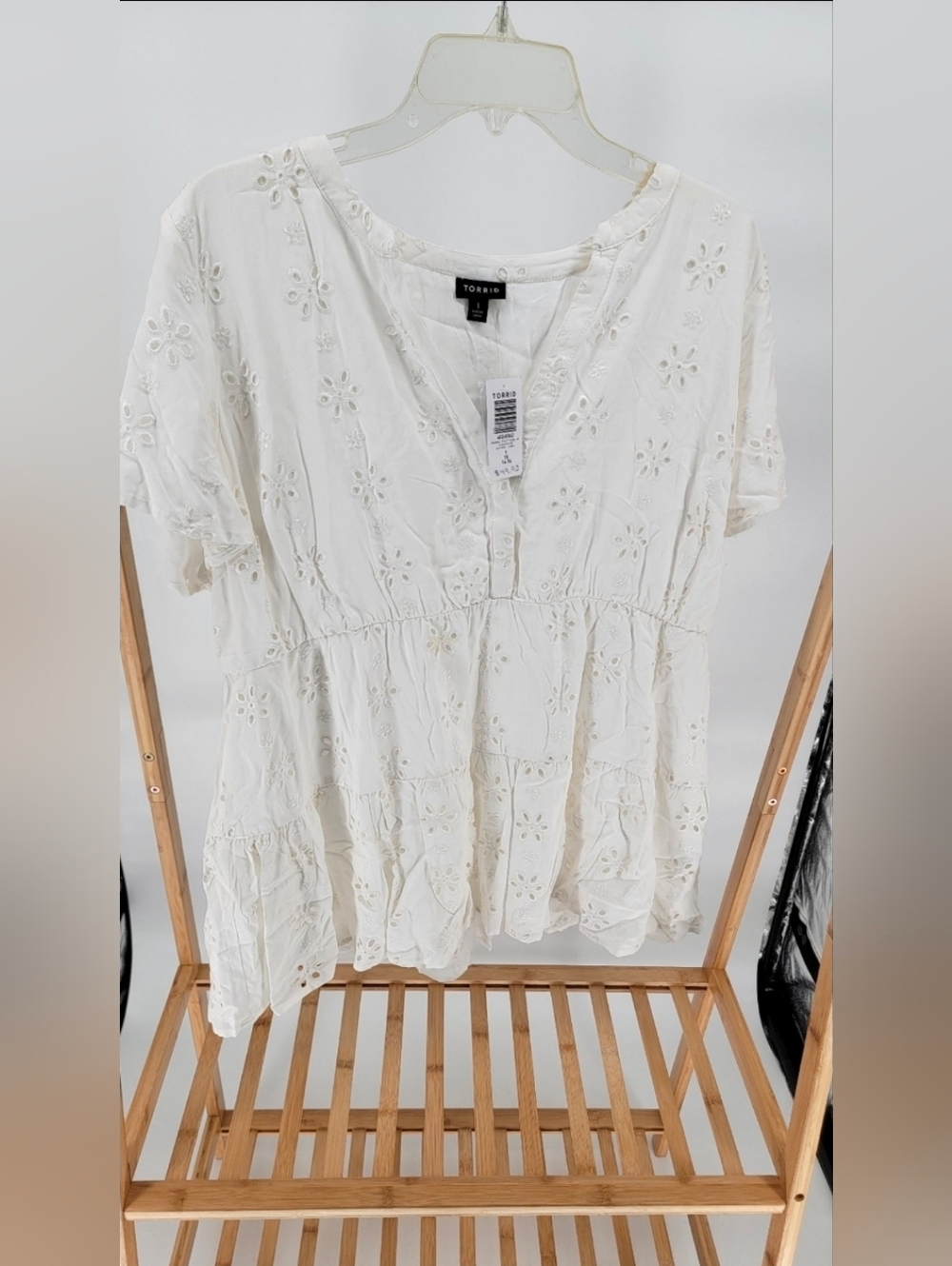 NWT BABYDOLL EYELET TIERED TOP CLOUD DANCER Size 14-16 1X SEE DESCRIPTION